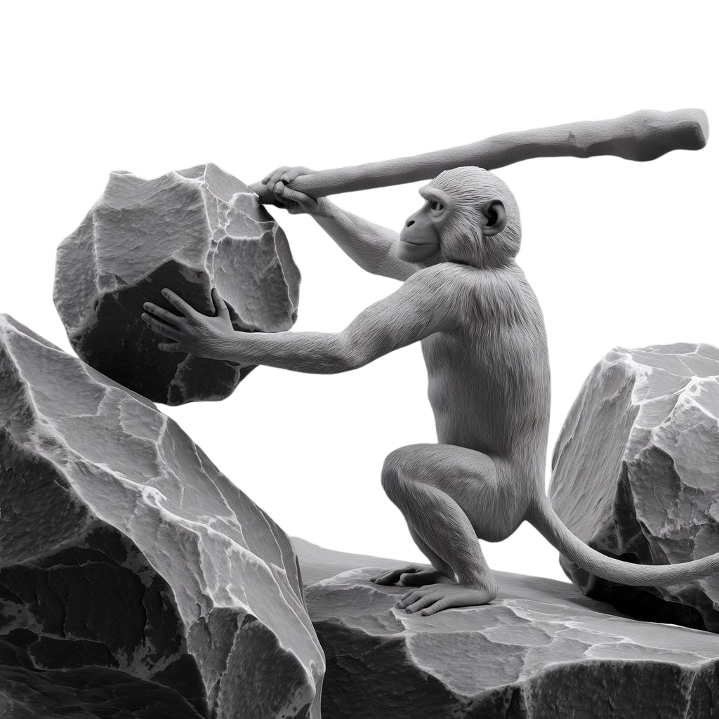 Monkey breaking a rock